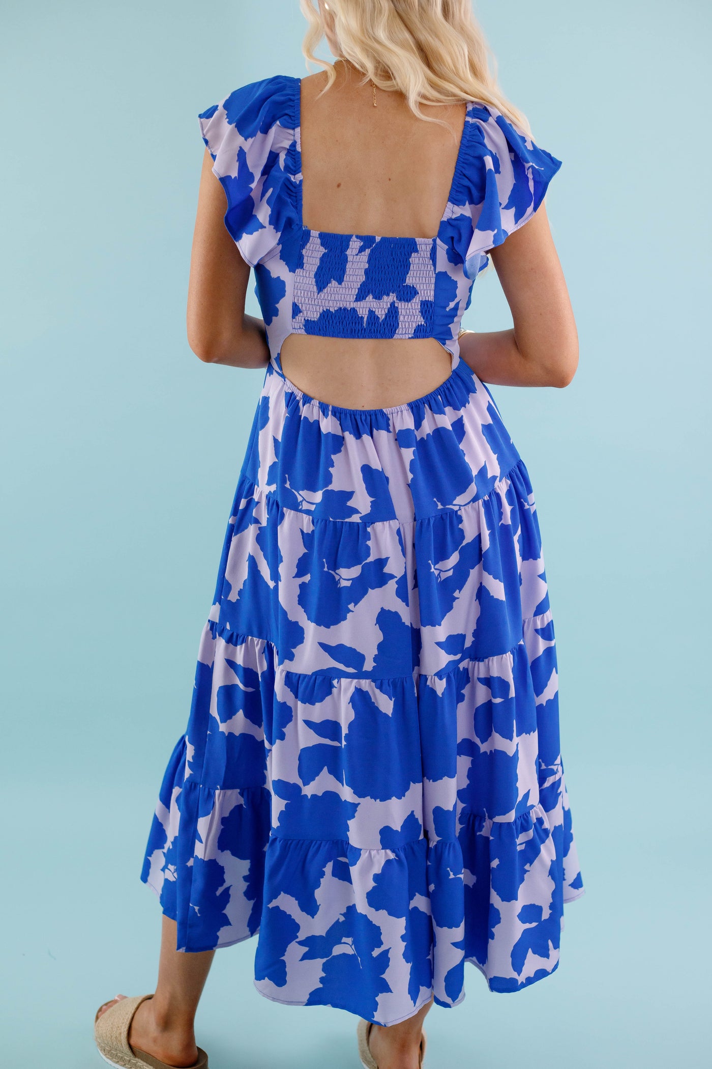 Women's Blue Water Color Dress- Women's Blue Floral Dress- TCEC Dress