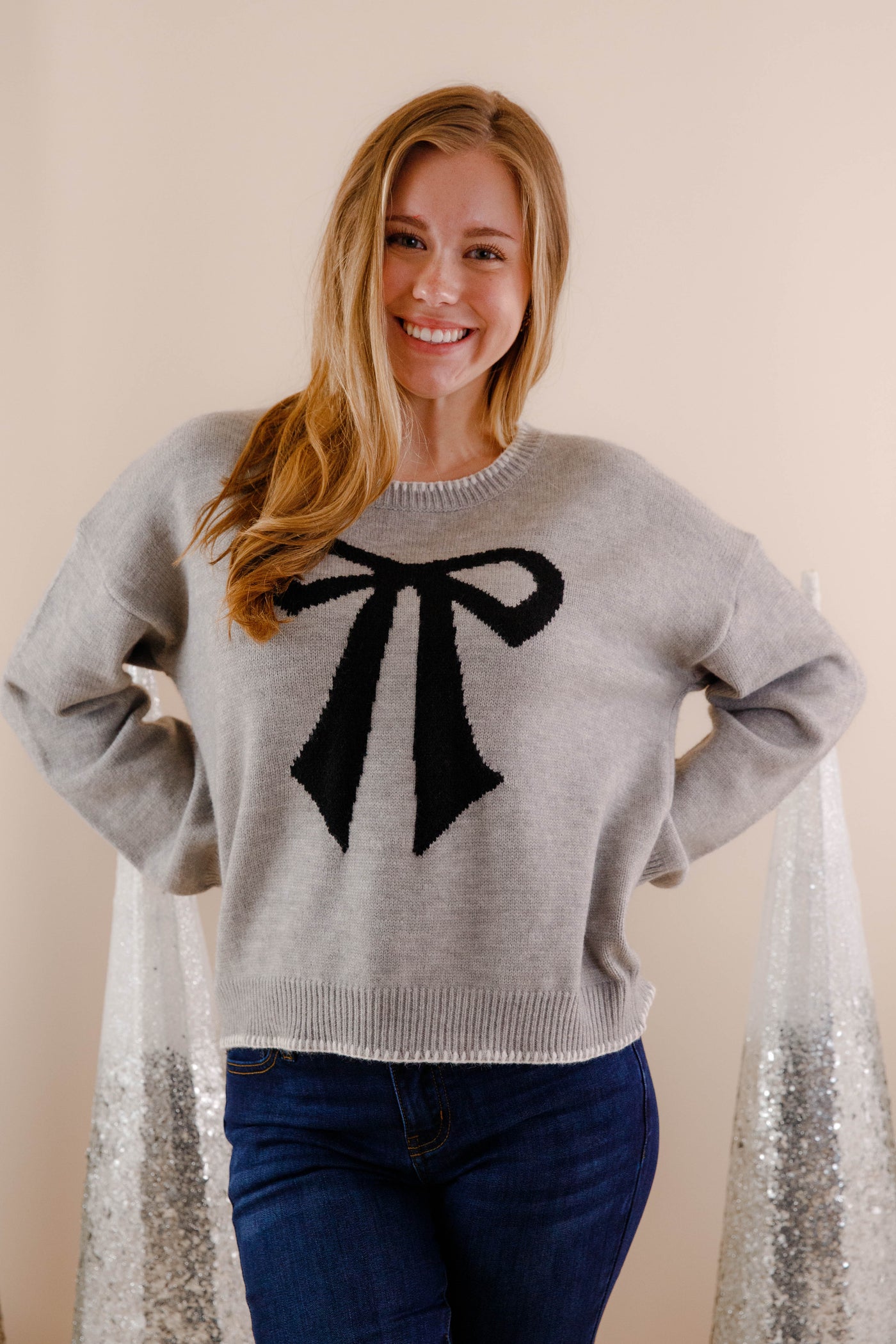 Black Bow Knit Sweater- Girly Bow Sweater- Women's Bow Sweaters