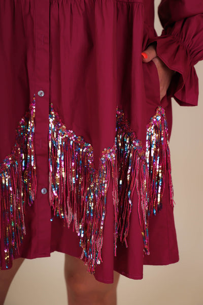 Sequin Fringe Dress- Tiered Sequin Dress- Fantastic Fawn Dress