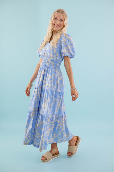 Blue Floral Print Maxi Dress- Women's Modest Dresses- Jodifl Maxi Dress