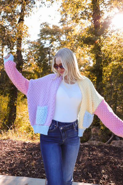 Colorful Knit Cardigan- Women's Fun Rainbow Cardigan- Adora Cardigan