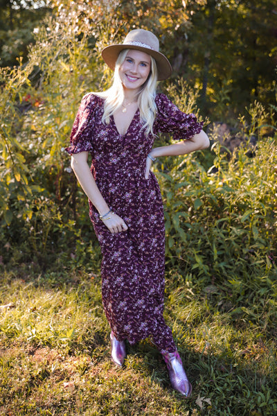 Women's Floral Print Maxi Dress- Women's Fall Maxi- Beautiful Maxi Dresses For Fall