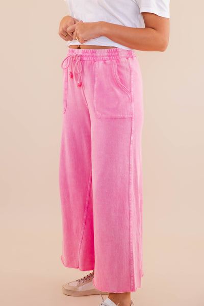 Pink Mineral Wash Travel Pants- Comfy Pink Cropped Pants- Easel Cropped Pants