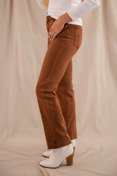 Women's Espresso Jeans- Straight Leg Brown Pants- Women's Risen Jeans