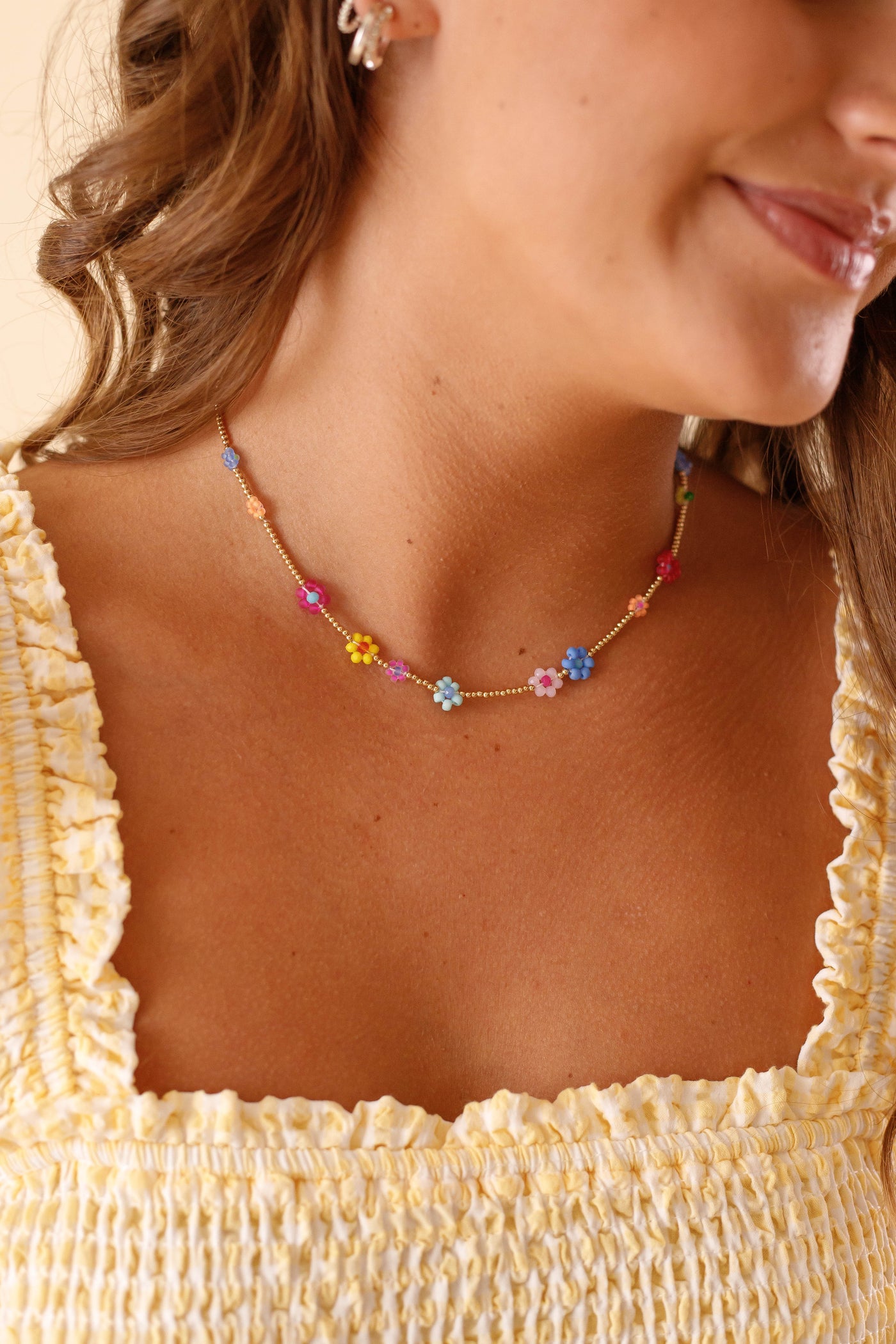 Darling Daisies Beaded Necklace-Rainbow