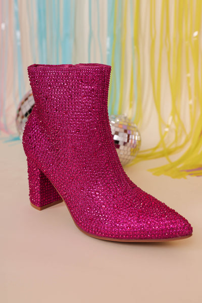 Fuchsia Rhinestone Boots- Hot Pink Rhinestone Booties- Pink Concert Boots