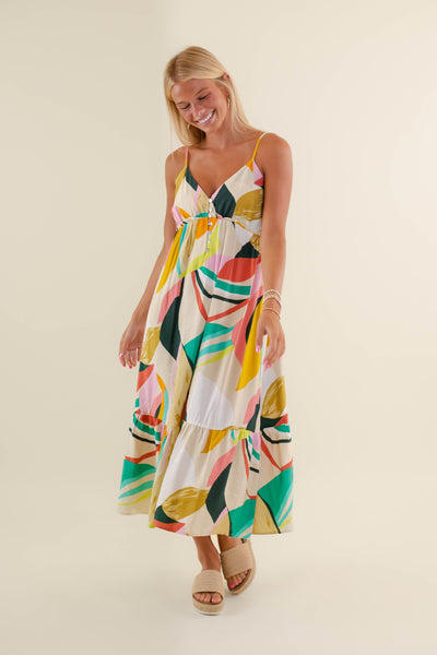 Women's Colorful Midi Dress- Women's Vacation Dresses- Summer Midi Dress