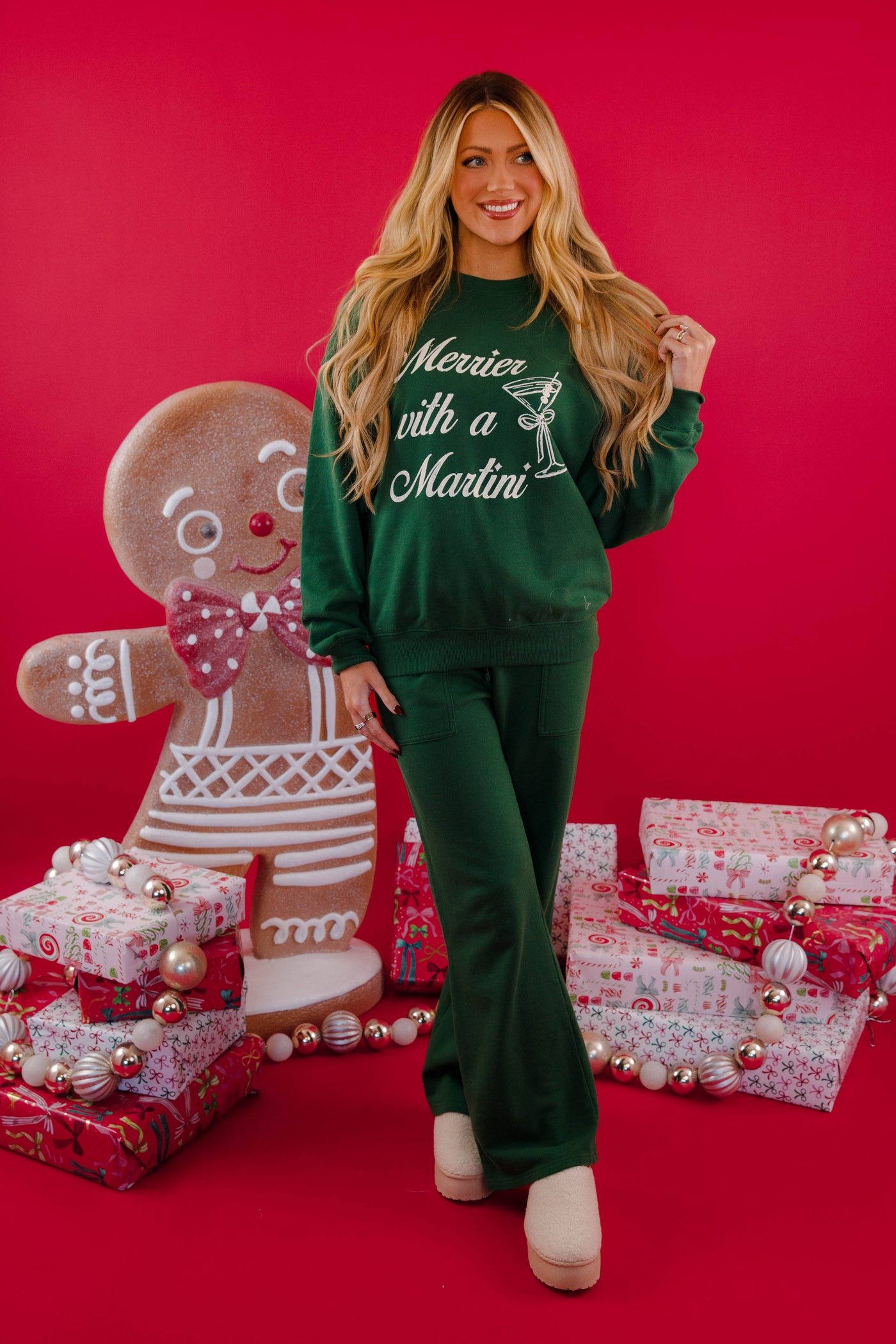 Merrier With A Martini Sweatshirt- Holiday Graphic Pullover- Tres Bien Martini Sweatshirt