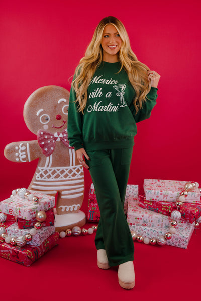 Merrier With A Martini Sweatshirt- Holiday Graphic Pullover- Tres Bien Martini Sweatshirt