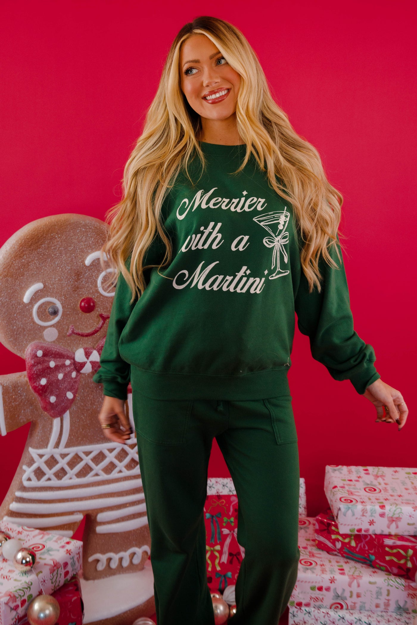 Merrier With A Martini Sweatshirt- Holiday Graphic Pullover- Tres Bien Martini Sweatshirt