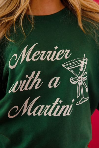 Merrier With A Martini Sweatshirt- Holiday Graphic Pullover- Tres Bien Martini Sweatshirt