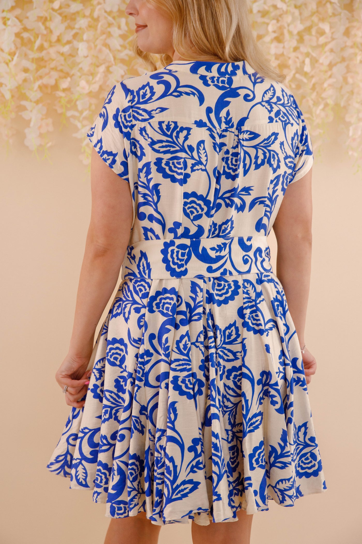 Women's Blue and White Tropical Print Dress- Women's Vacation Dresses- Aakaa Dresses