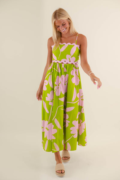 Women's Pink And Green Maxi Dress- Women's Preppy Dresses- PeachLove Maxi Dress