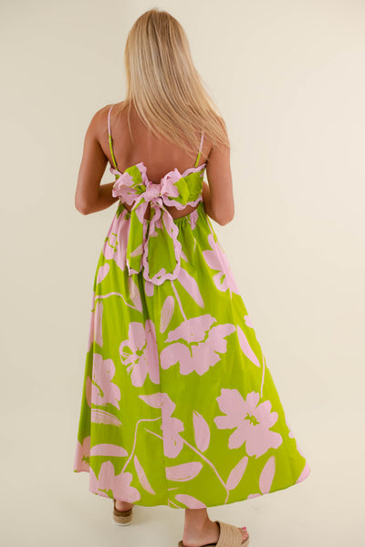 Women's Pink And Green Maxi Dress- Women's Preppy Dresses- PeachLove Maxi Dress