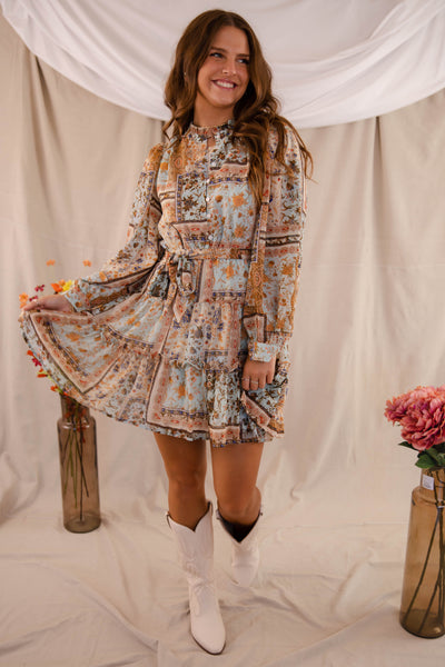 Women's Patchwork Dress- Preppy Fall Dresses- &Merci Paisley Dress