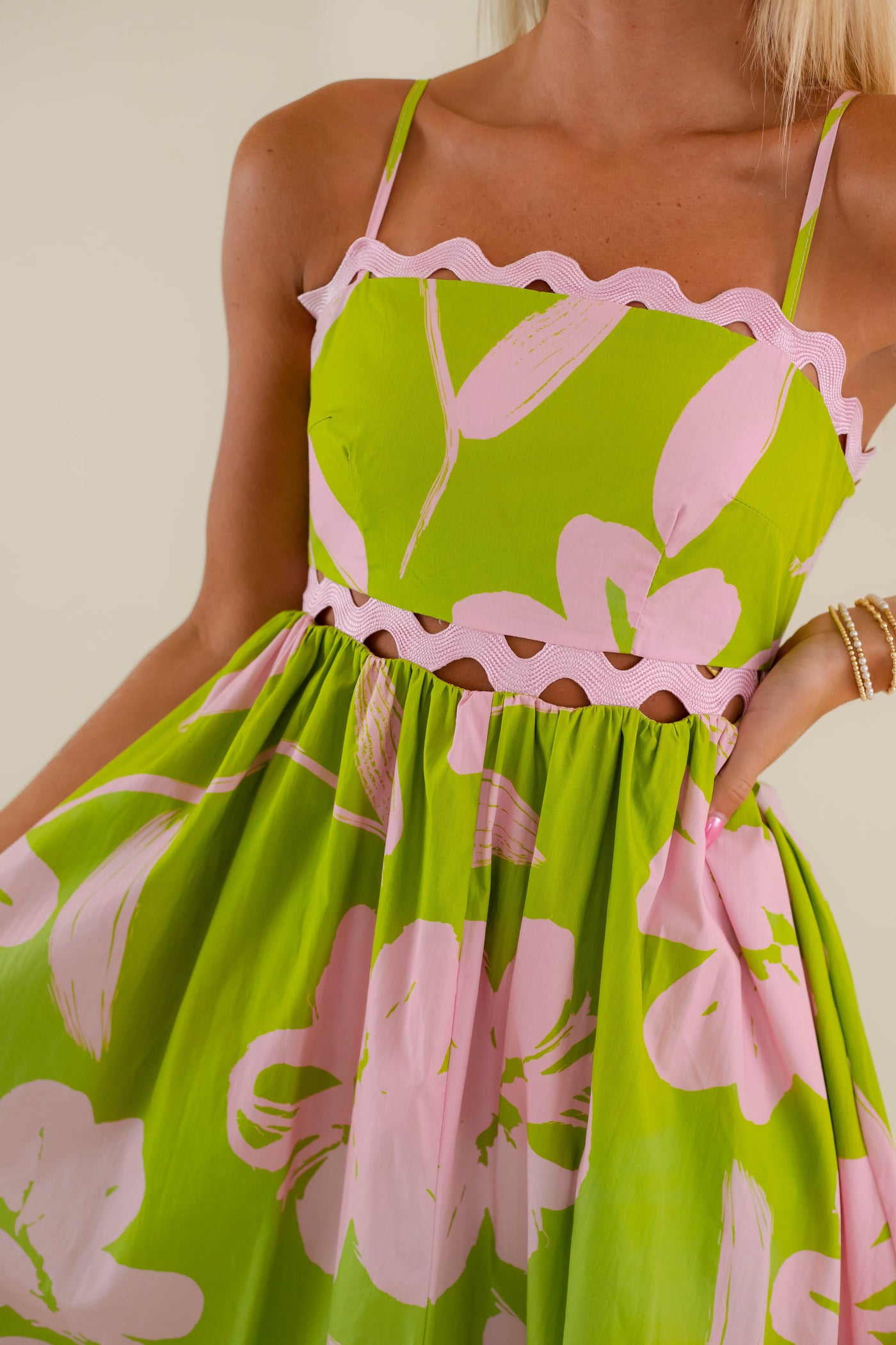 Women's Pink And Green Maxi Dress- Women's Preppy Dresses- PeachLove Maxi Dress