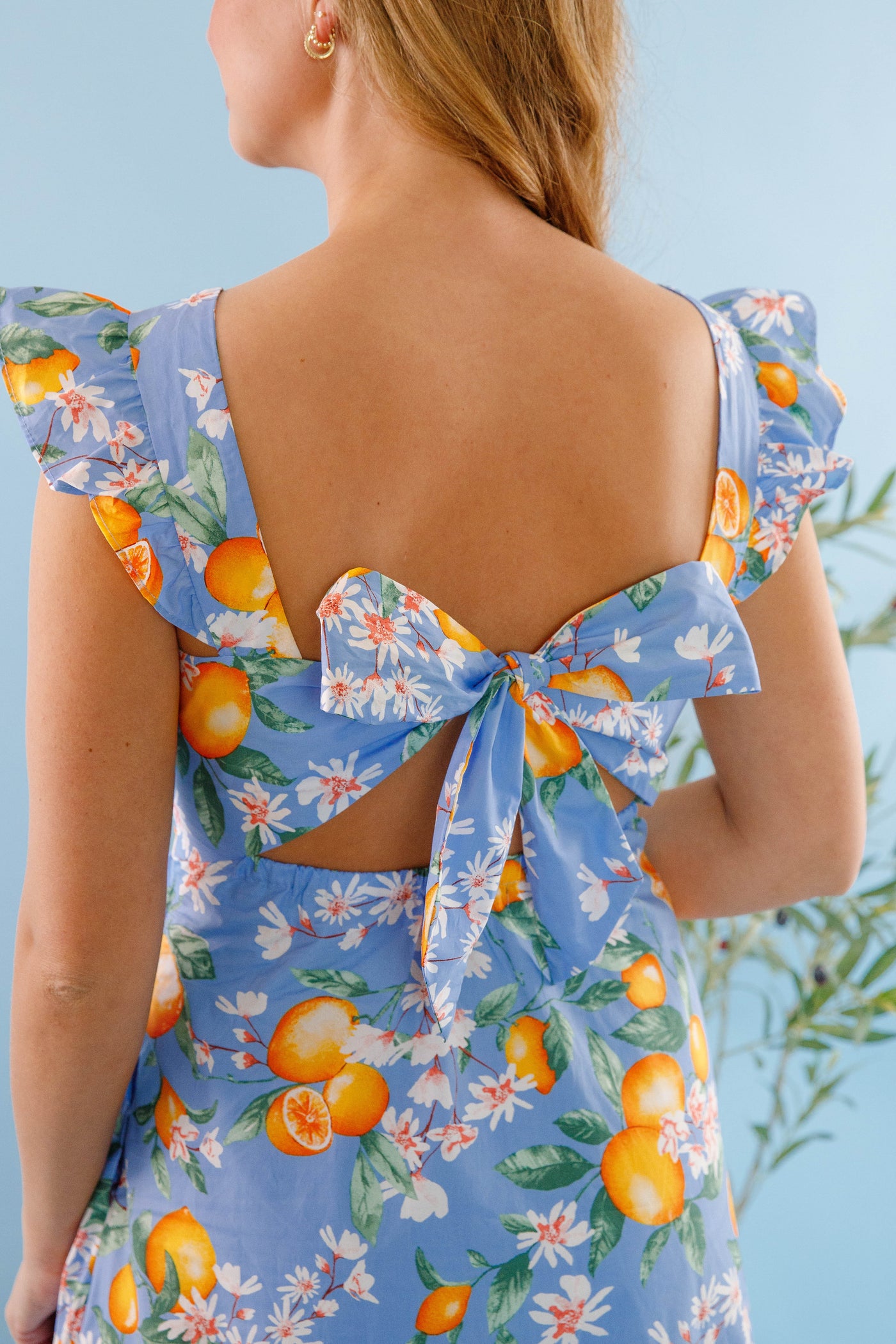Women's Lemon Print Maxi Dress- Blue and Lemon Dress- Skies Are Blue Maxi