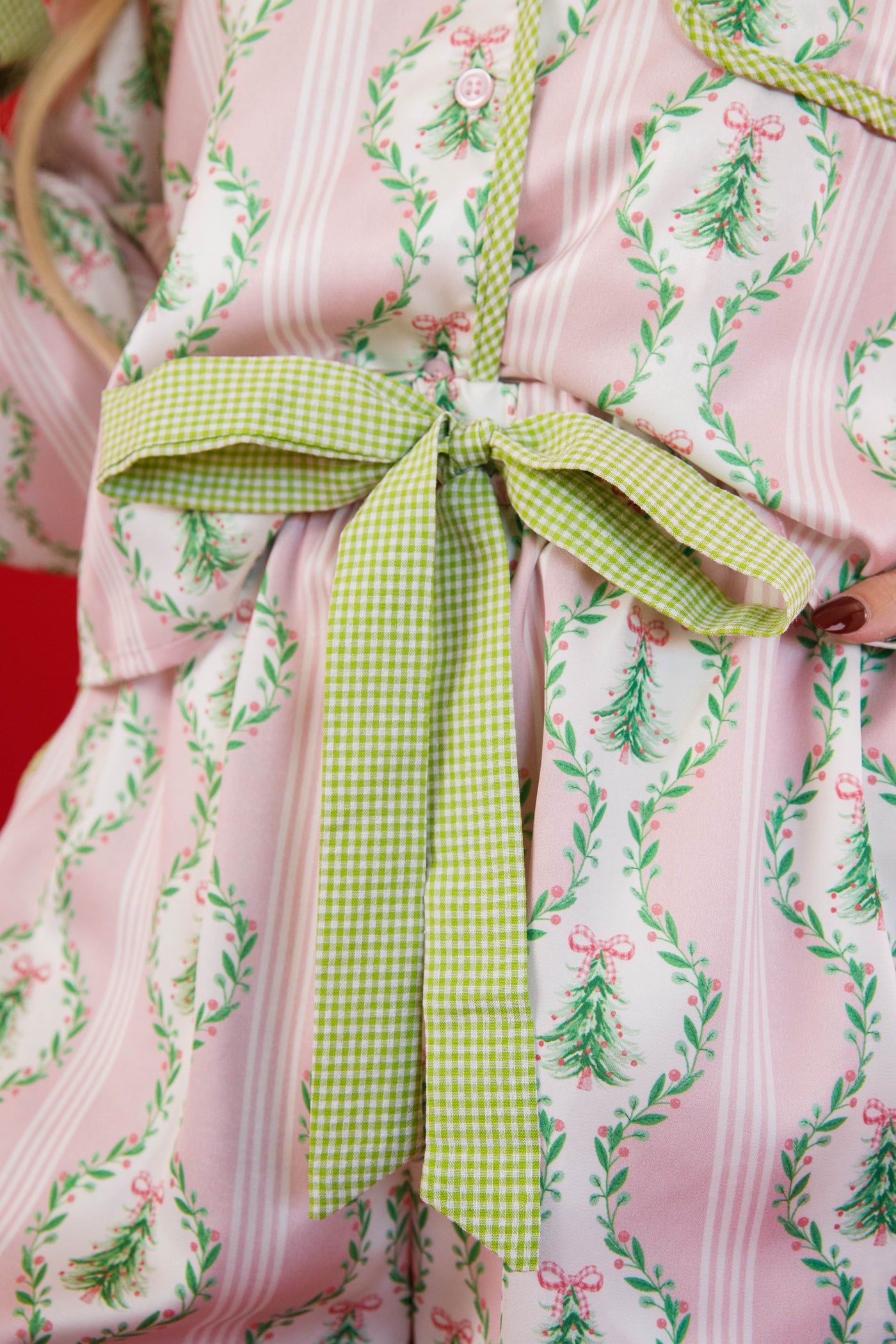 Satin Christmas Pajama Bottom- Pink and Green Christmas Tree Pajama Shorts- Peach Love Cream Christmas Pajama Shorts