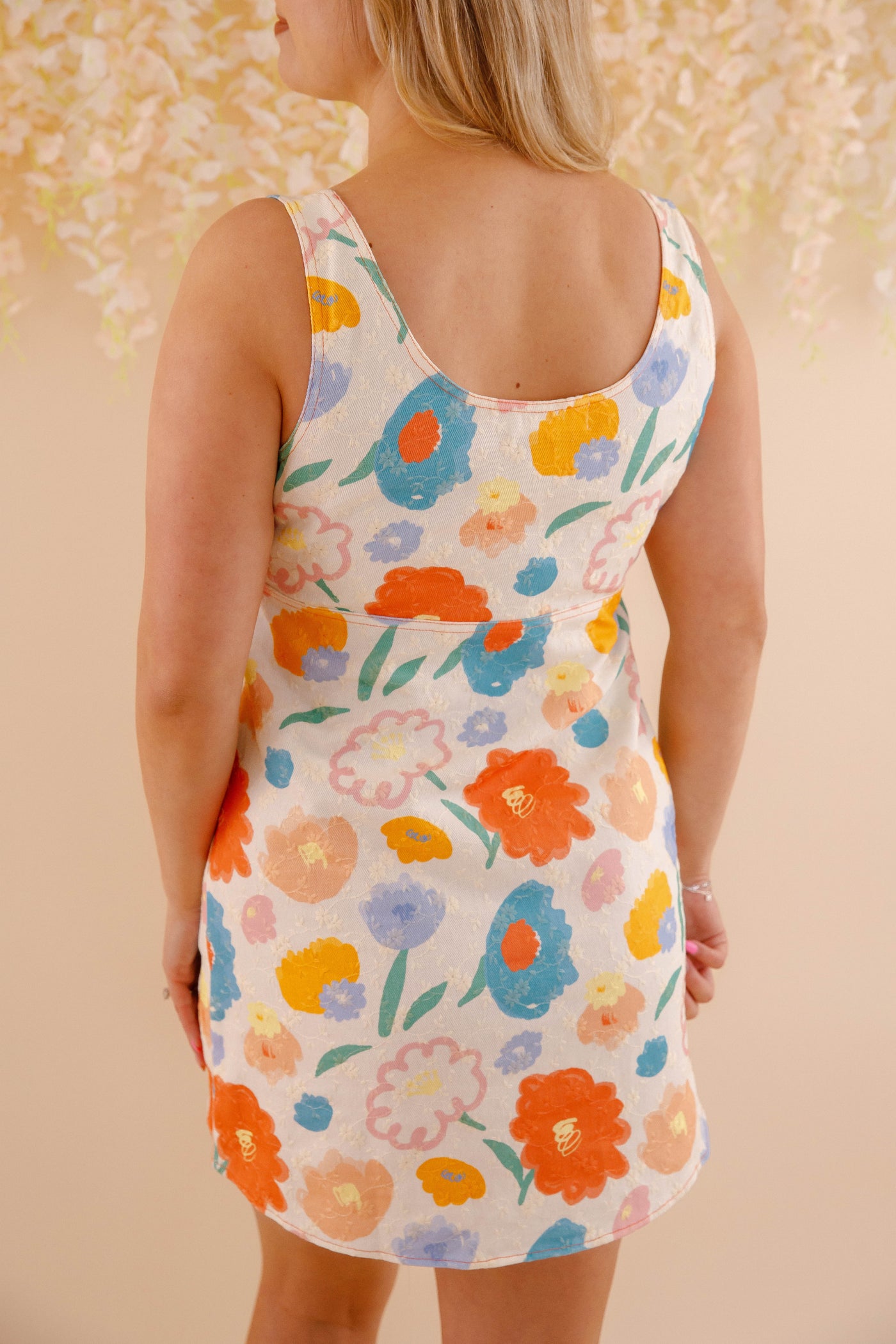 Cotton Twill Fabric Mini Dress- Women's Colorful Floral Print Dress- Aureum Dresses