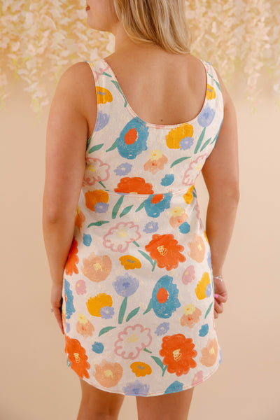 Cotton Twill Fabric Mini Dress- Women's Colorful Floral Print Dress- Aureum Dresses