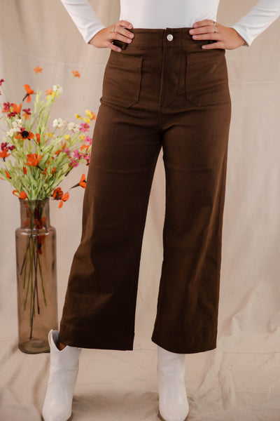 Wide Leg Brown Denim- Women's Front Pocket Jeans- Trendy Style Jeans