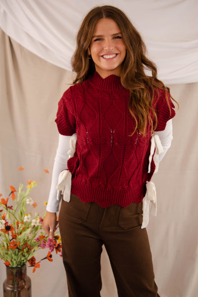 Women's Knit Sweater Vest- Women's Chic Scalloped Sweater With Bows- &Merci Sweaters