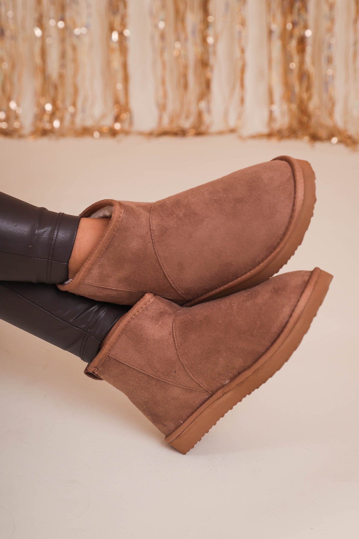 Women's Suede Boots with Fur Interior- Brown Mid Rise Slip On Boots- Outwoods Gallery 2 Boots