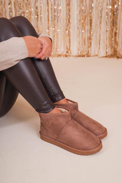 Women's Suede Boots with Fur Interior- Brown Mid Rise Slip On Boots- Outwoods Gallery 2 Boots