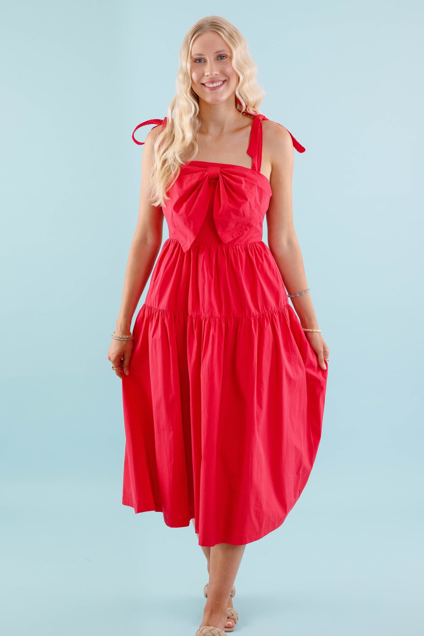 Women's Red Bow Maxi Dress- Boutique Red Dress- &Merci Bow Dress