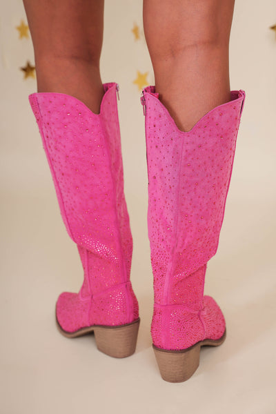 Hot Pink Tall Western Boots- Pink Rhinestone Boots- Pierre Dumas Hot Pink Boots