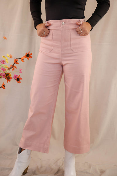 Wide Leg Blush Denim- Women's Front Pocket Jeans- Trendy Style Jeans