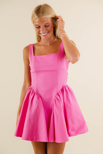 Flirty Hot Pink Mini Dress- Women's Corset Dress- Short Pink Dress