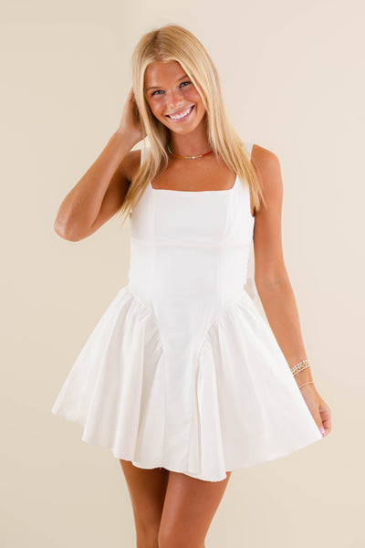 Flirty White Mini Dress- Women's Corset Dress- Short White Dress