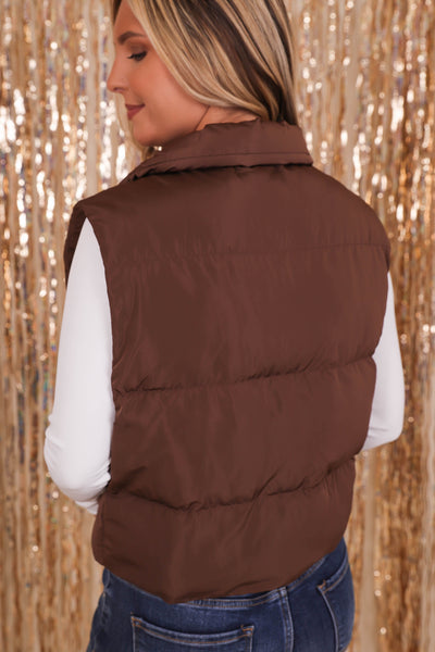 Women's Brown Puffer Vest- Brown Cropped Puffer Vest- Entro Clothing Vest