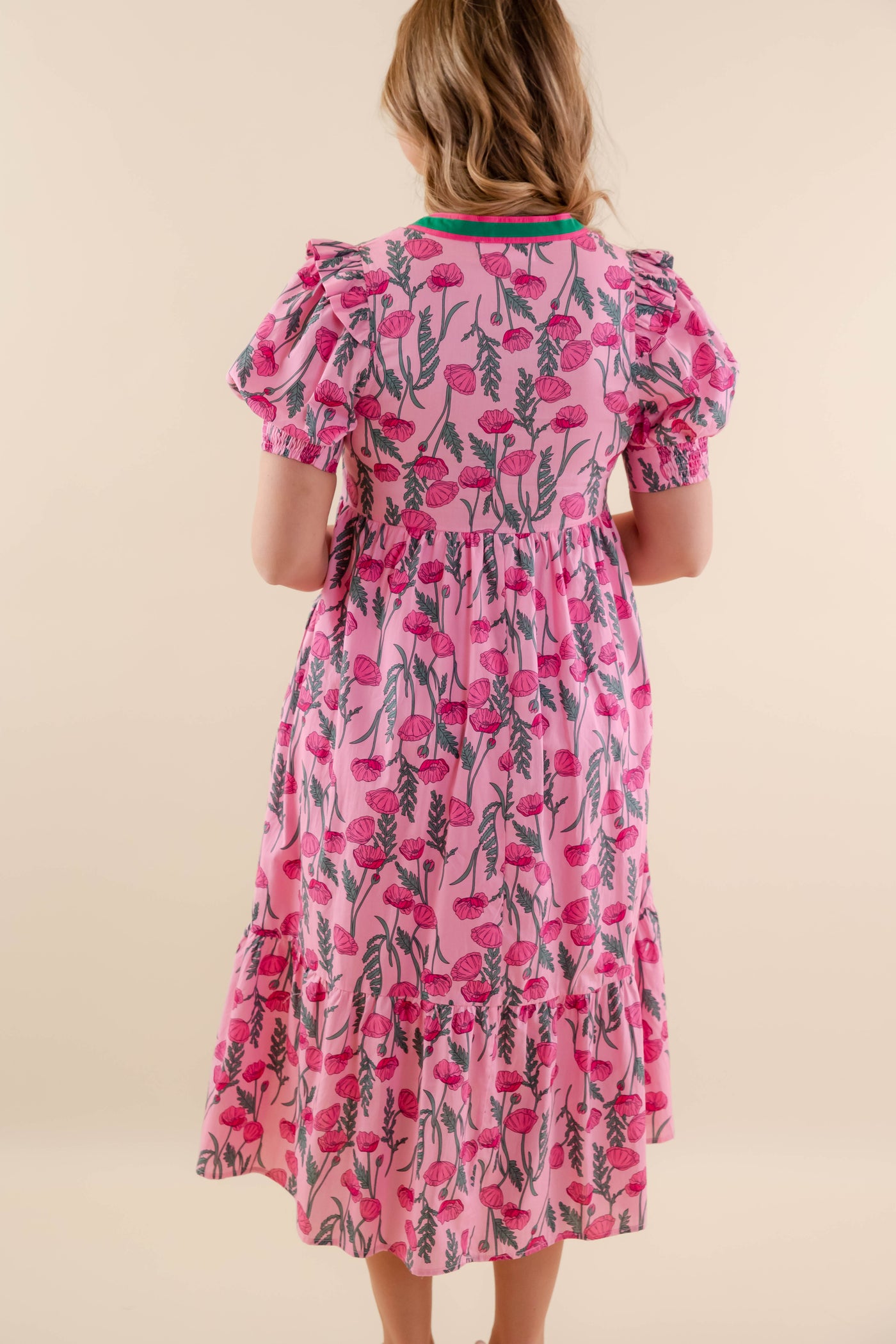 Floral Print Tiered Midi Dress- Women's Pink Spring Dresses- Entro Floral Midi Dress