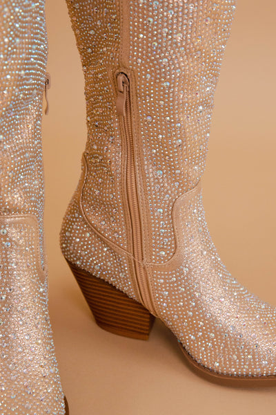 Champagne Rhinestone Boots- Western Style Rhinestone Boots- Tall Rhinestone Boots