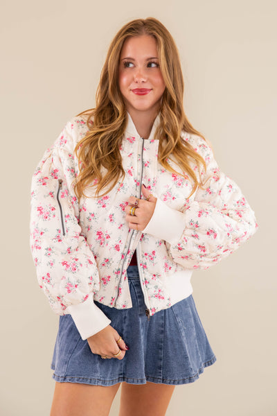 Floral Bomber Jacket- Quilted Floral Jacket- Mable Quilted Jacket