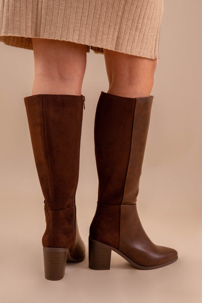 Women's Knee High Brown Boots- Women's Tall Pointed Toe Boot- Soda Study-S Boot