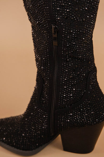 Black Rhinestone Boots- Western Style Rhinestone Boots- Tall Rhinestone Boots