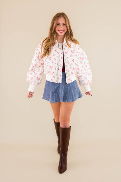Floral Bomber Jacket- Quilted Floral Jacket- Mable Quilted Jacket