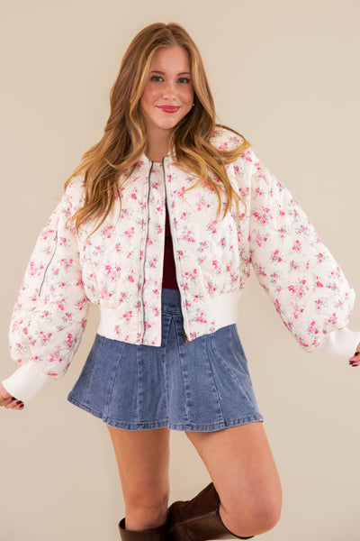 Floral Bomber Jacket- Quilted Floral Jacket- Mable Quilted Jacket