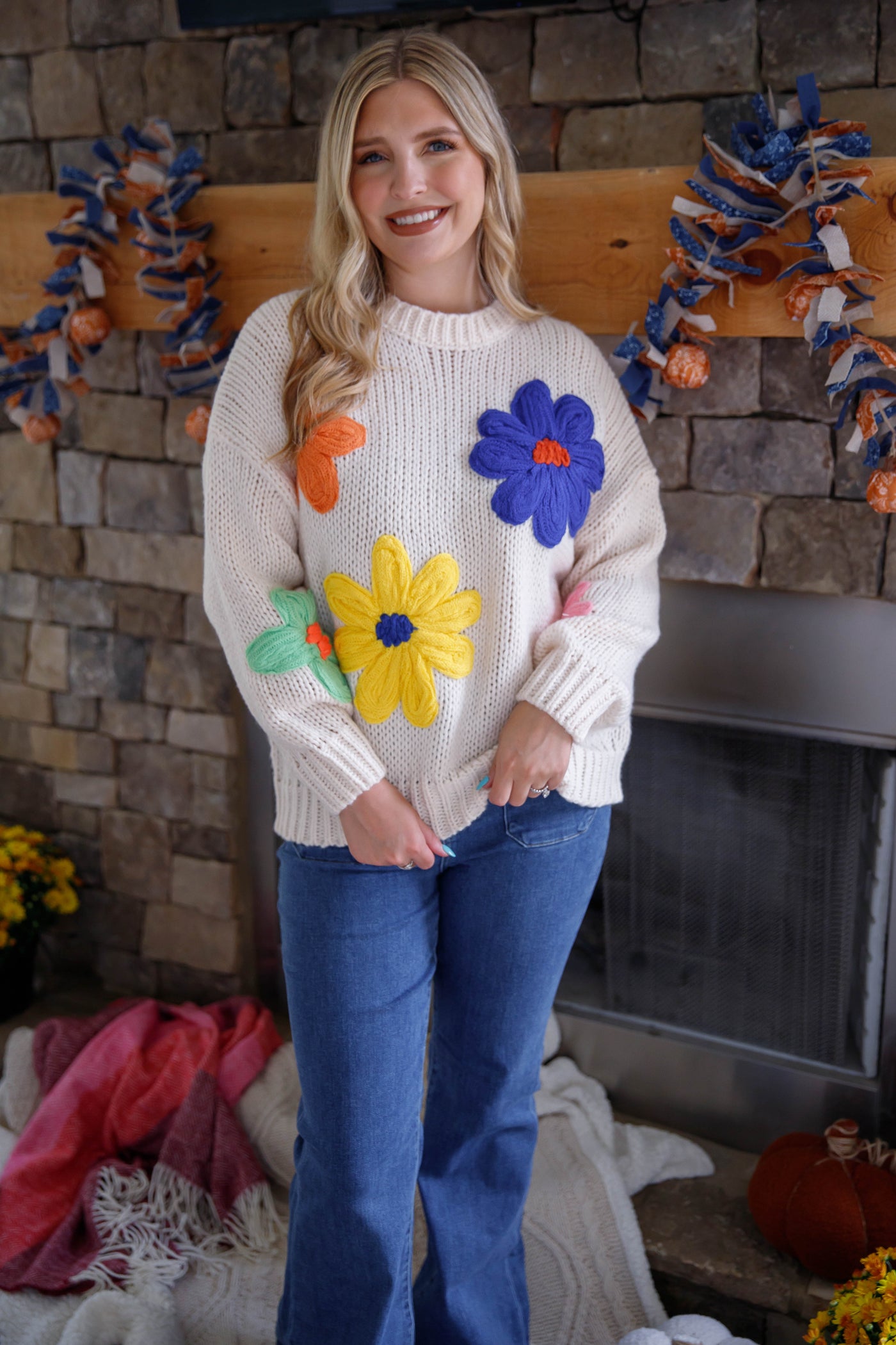 Women's Oversized Knit Sweater- Flower Knit Sweater- Eesome Sweaters