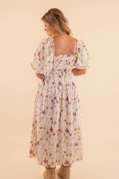 Floral Smocked Midi Dress- Women's Cotton Midi Dress- Aureum Floral Midi Dress