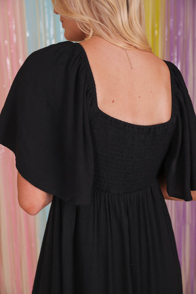 Women's Black Midi Dress- Women's Black Summer Dress- Wedding Guest Dresses