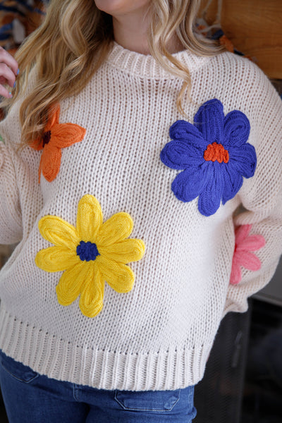 Women's Oversized Knit Sweater- Flower Knit Sweater- Eesome Sweaters