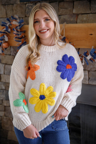 Women's Oversized Knit Sweater- Flower Knit Sweater- Eesome Sweaters