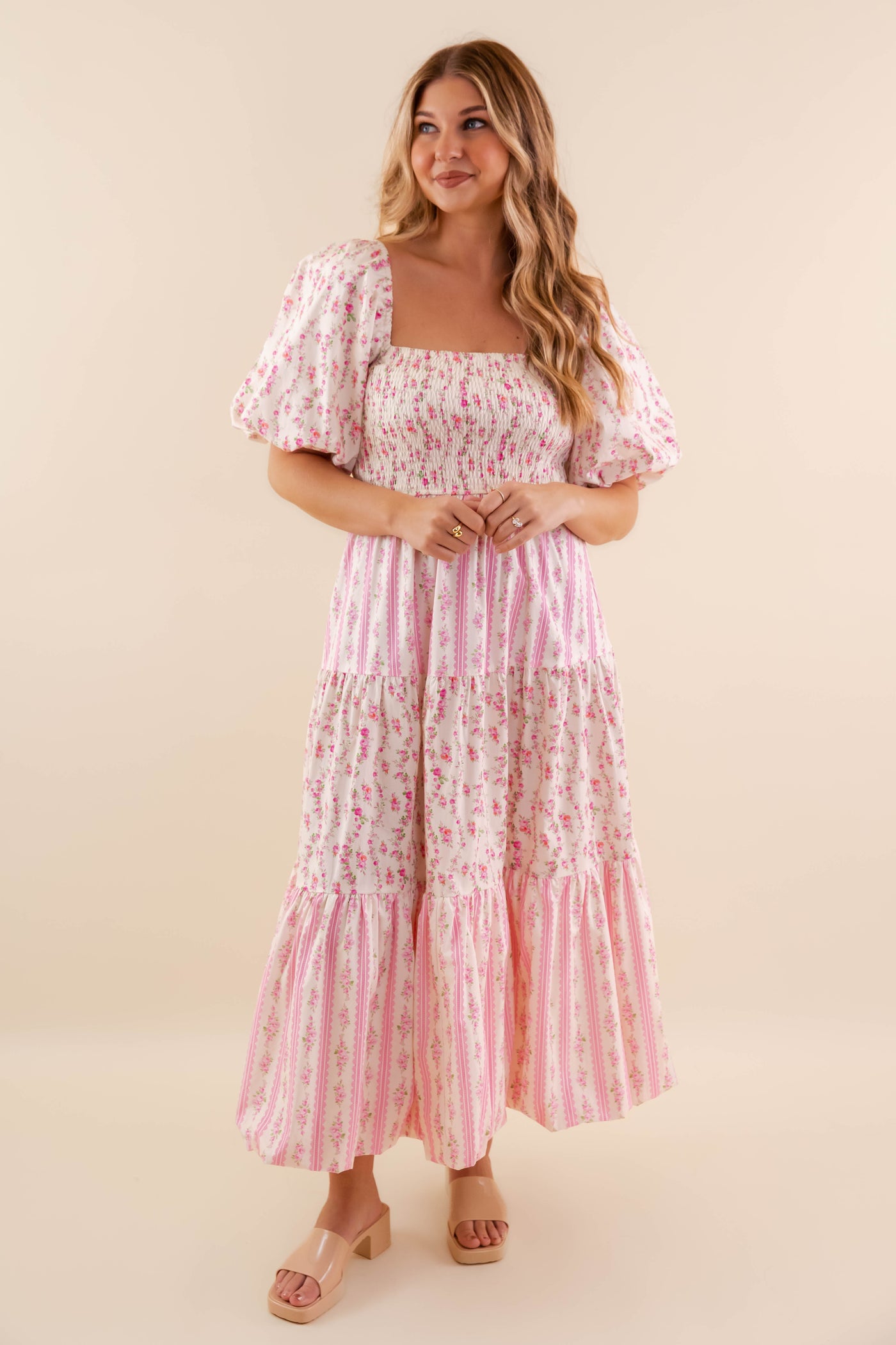 Whimsical Floral Print Maxi Dress- Women's Cottagecore Maxi- PeachLove Dresses