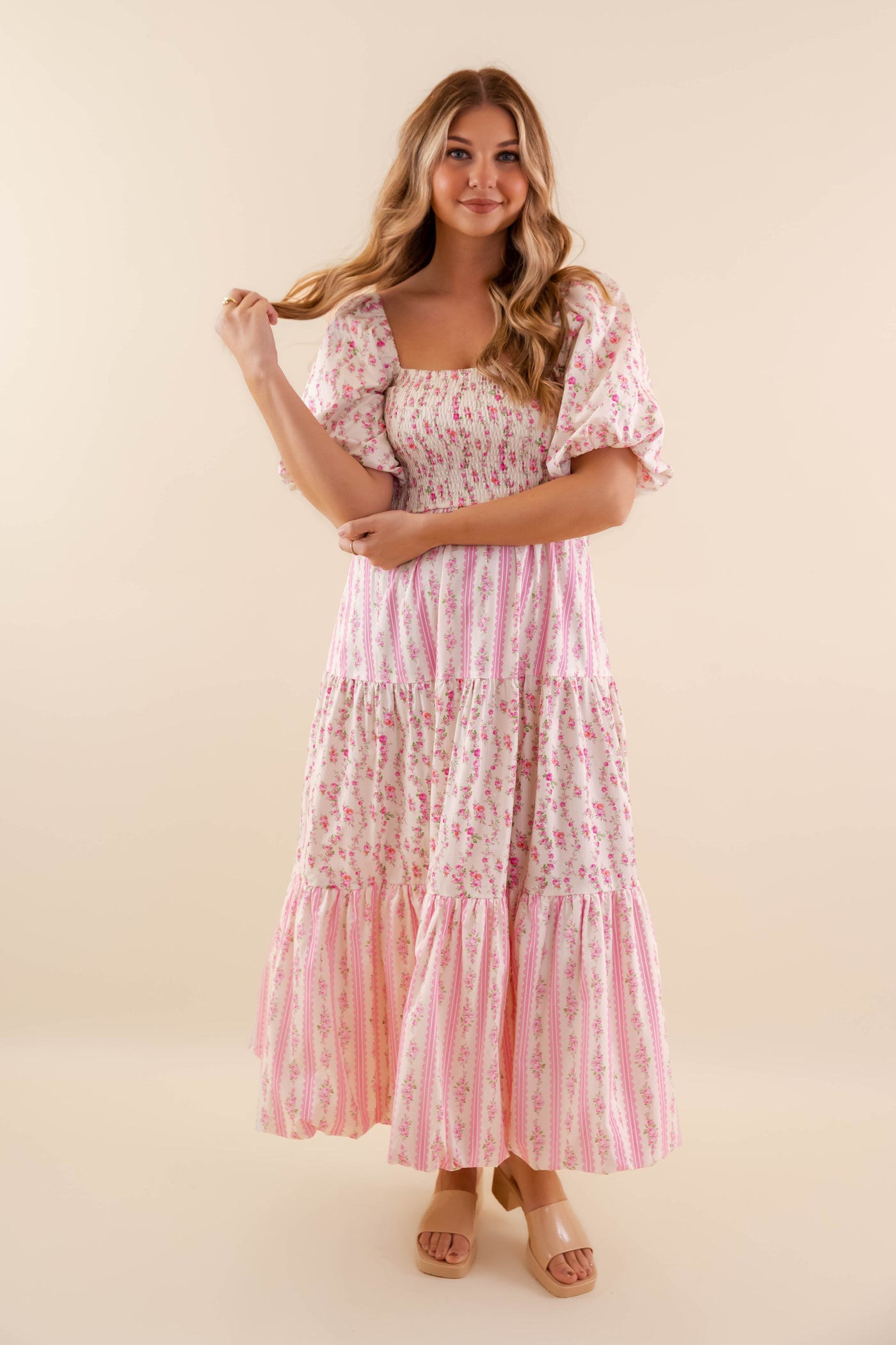 Whimsical Floral Print Maxi Dress- Women's Cottagecore Maxi- PeachLove Dresses