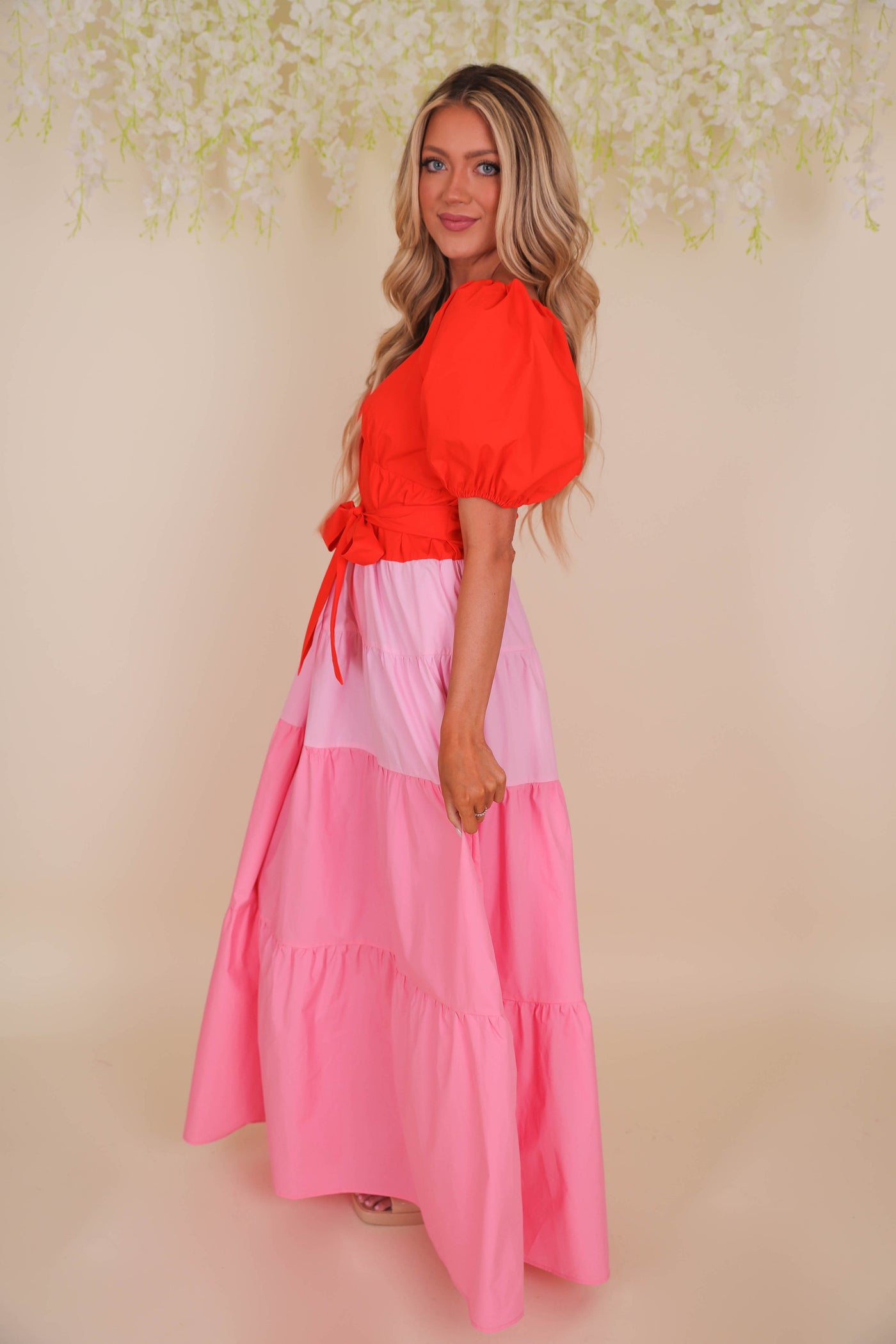 Women's Statement Maxi Dress- Pink and Red Maxi- Ces Femme Maxi Dress