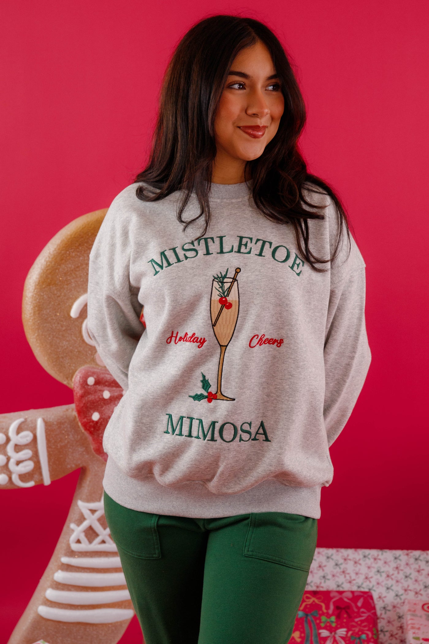 Mistletoe Mimosa Sweatshirt- Festive Holiday Sweatshirt- Lelis Christmas Embroidered Sweatshirt